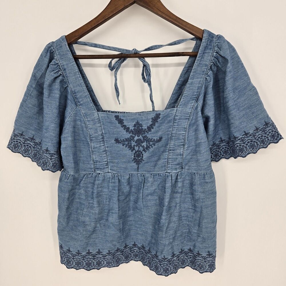 NWT Old Navy Embroidered Boho Squareneck Cottagecore Blouse Small